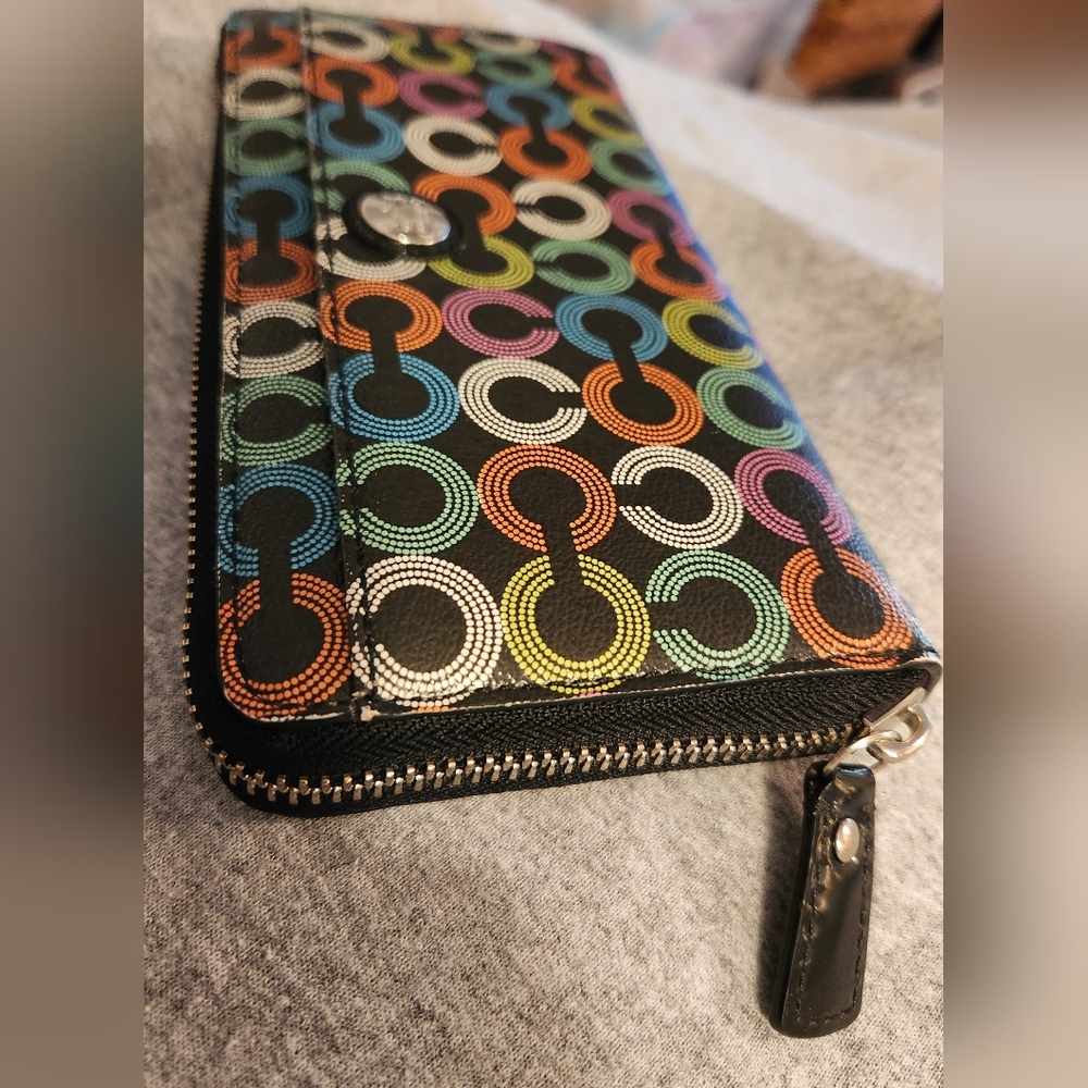 Coach Waverly Black Continental Zip Wallet with Multicolor Signature Rings - Picture 10 of 14
